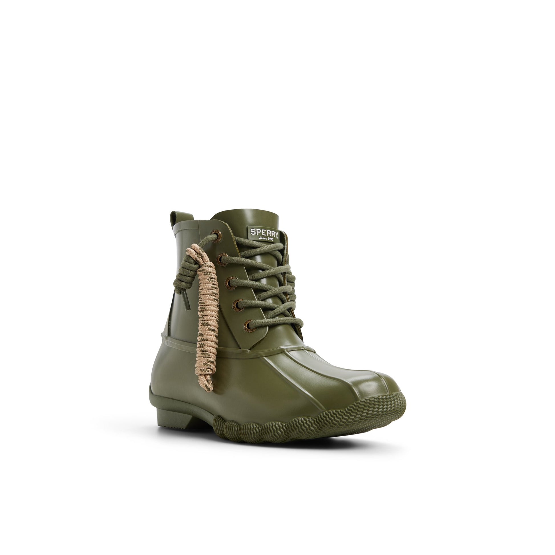 Side view of Khaki Saltwaterrub_wm Duck Boots