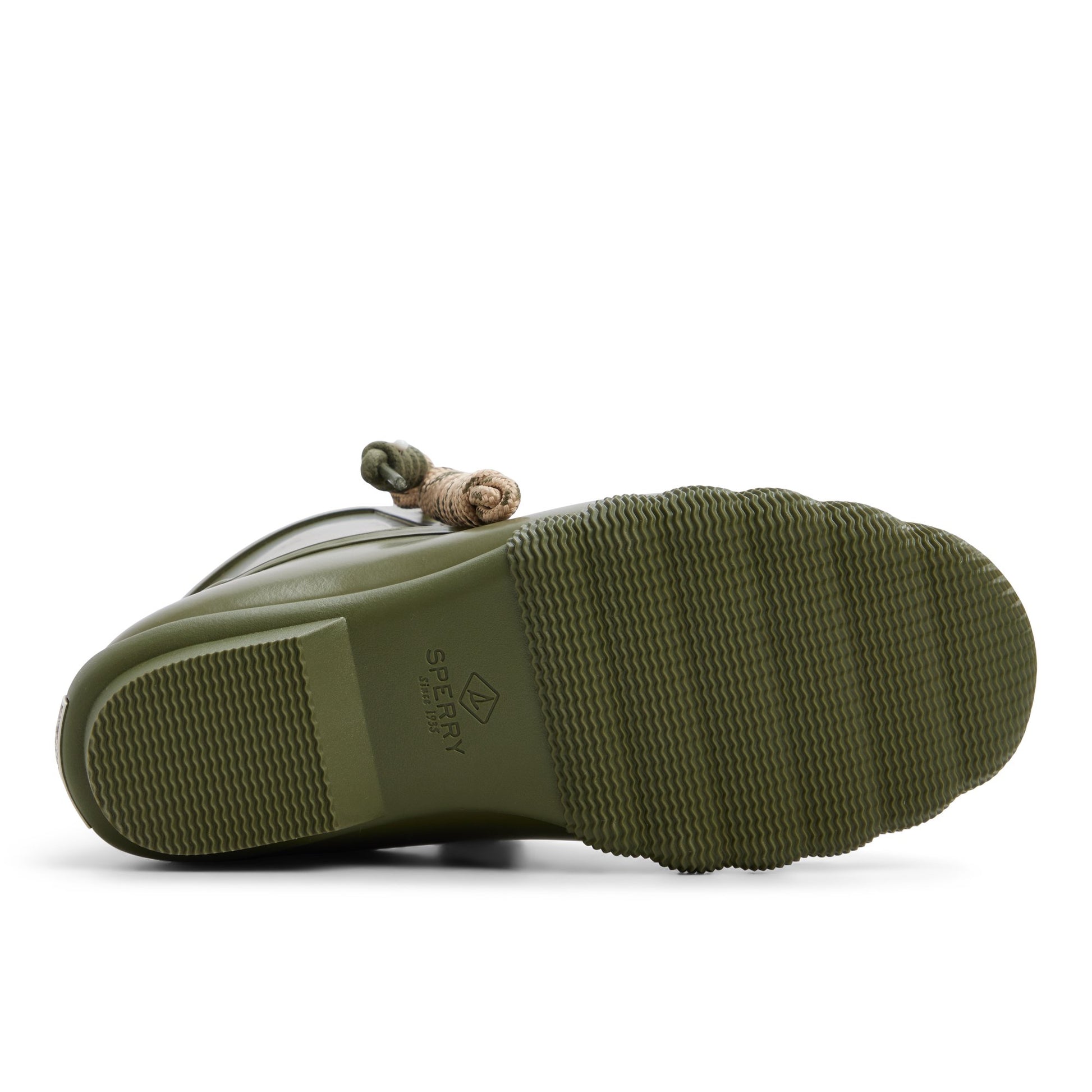 Close-up of the Khaki Saltwaterrub_wm Duck Boots
