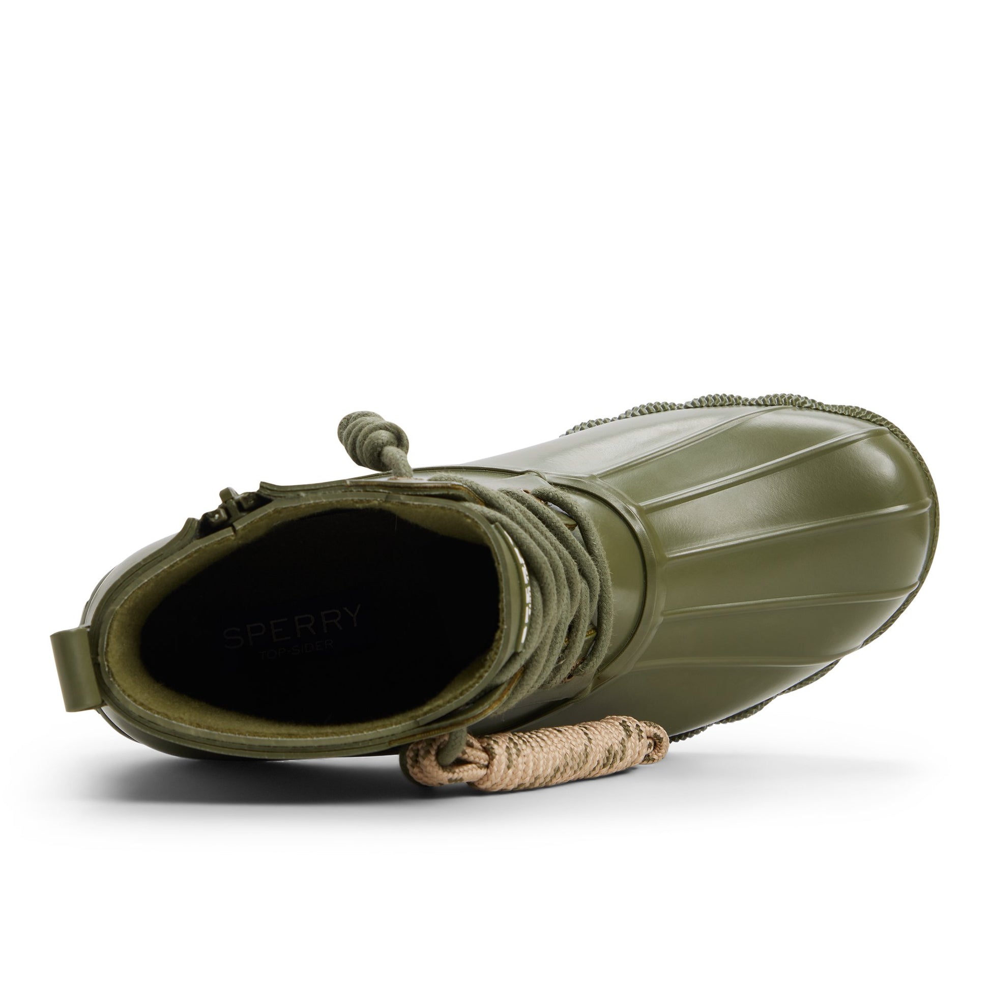 Top-down view of the Khaki Saltwaterrub_wm Duck Boots