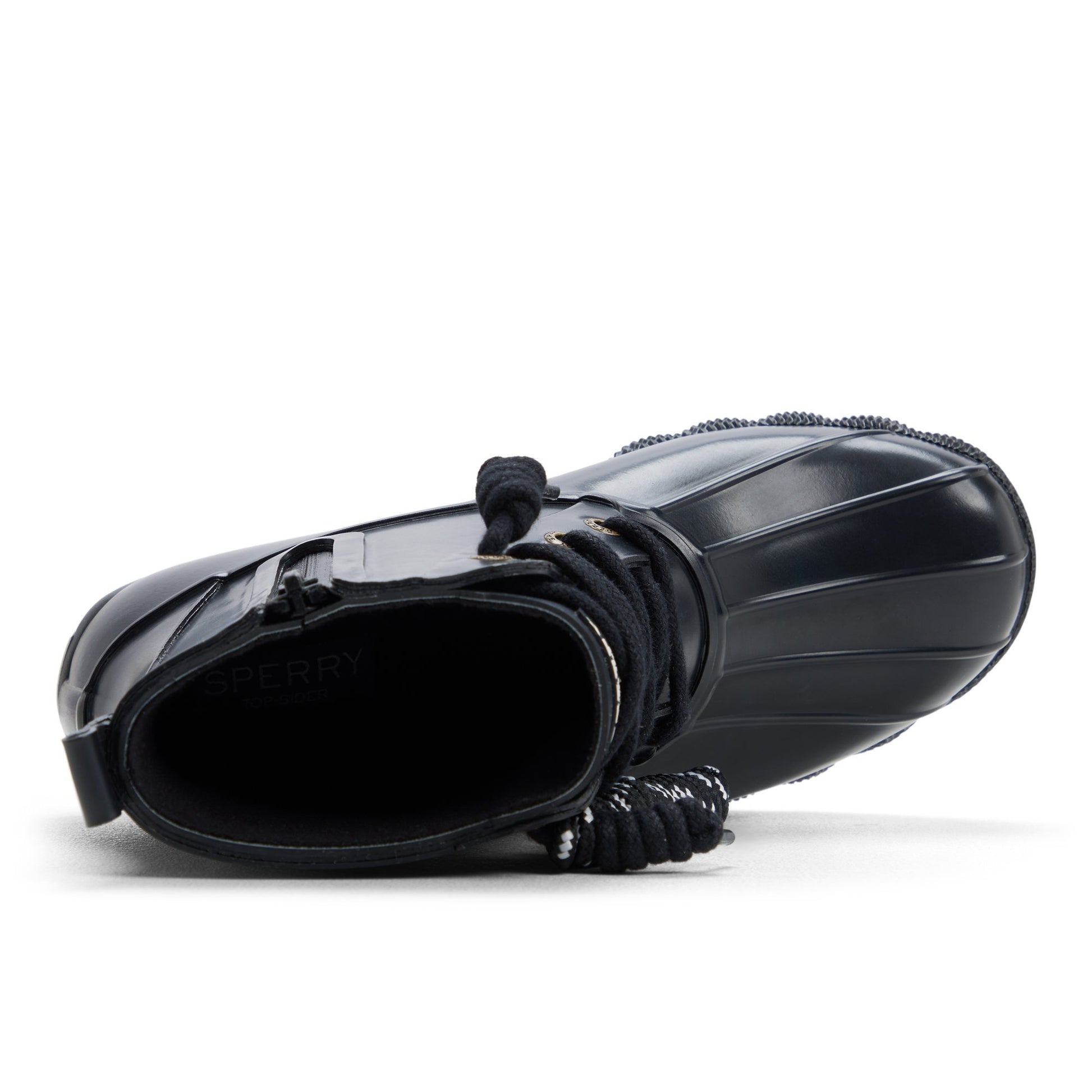 Top-down view of the Black Saltwaterrub_wm Duck Boots