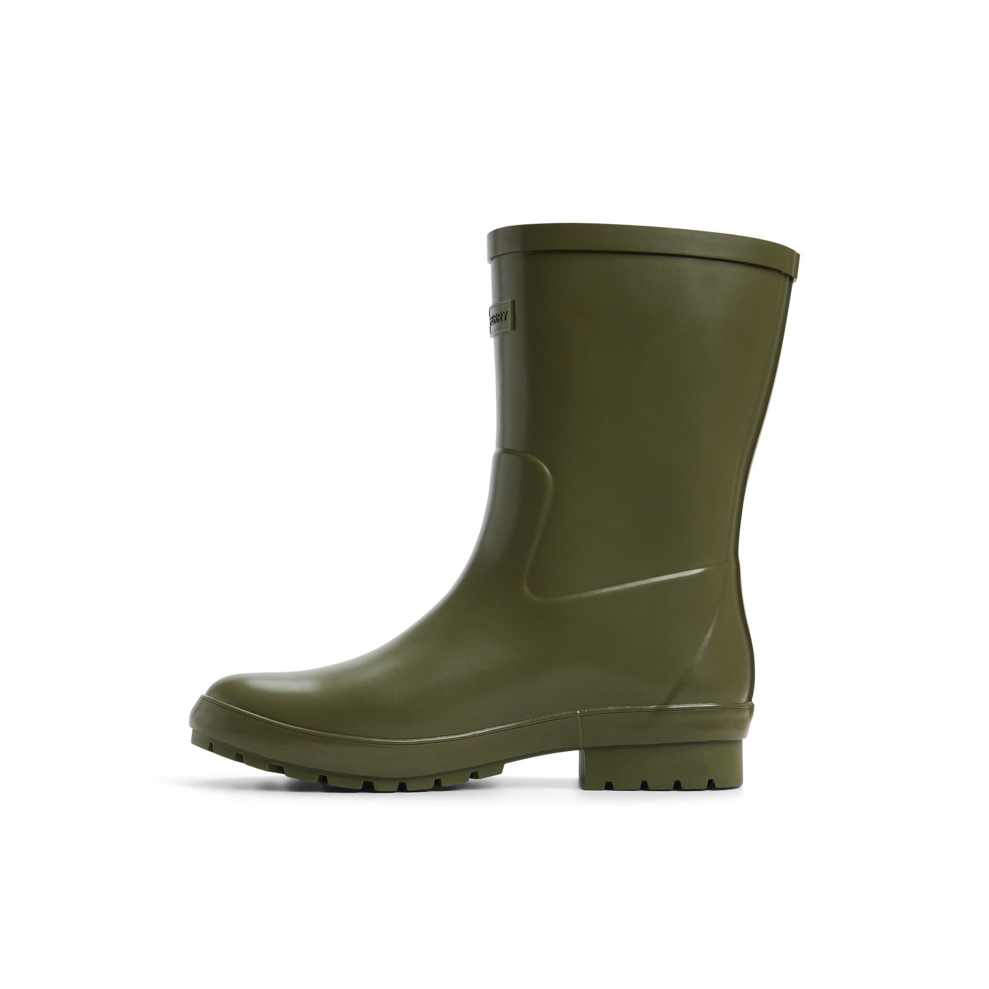 Three-quarter angle of Khaki Drizzle Mid Calf Rain Boot Rain Boots's back side