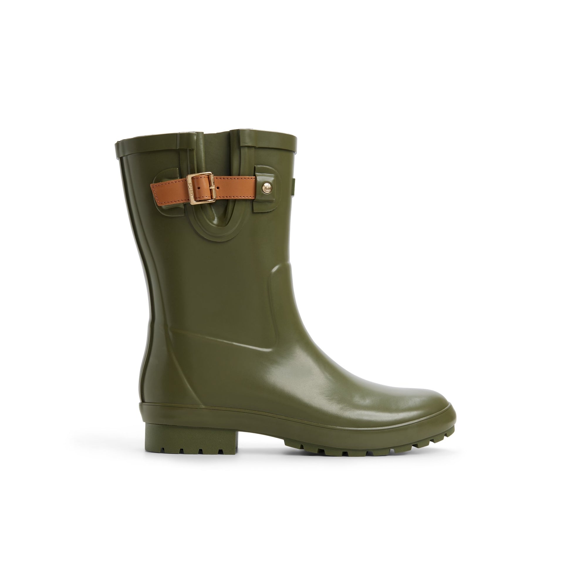 Main View of Khaki Drizzle Mid Calf Rain Boot Rain Boots for Womens