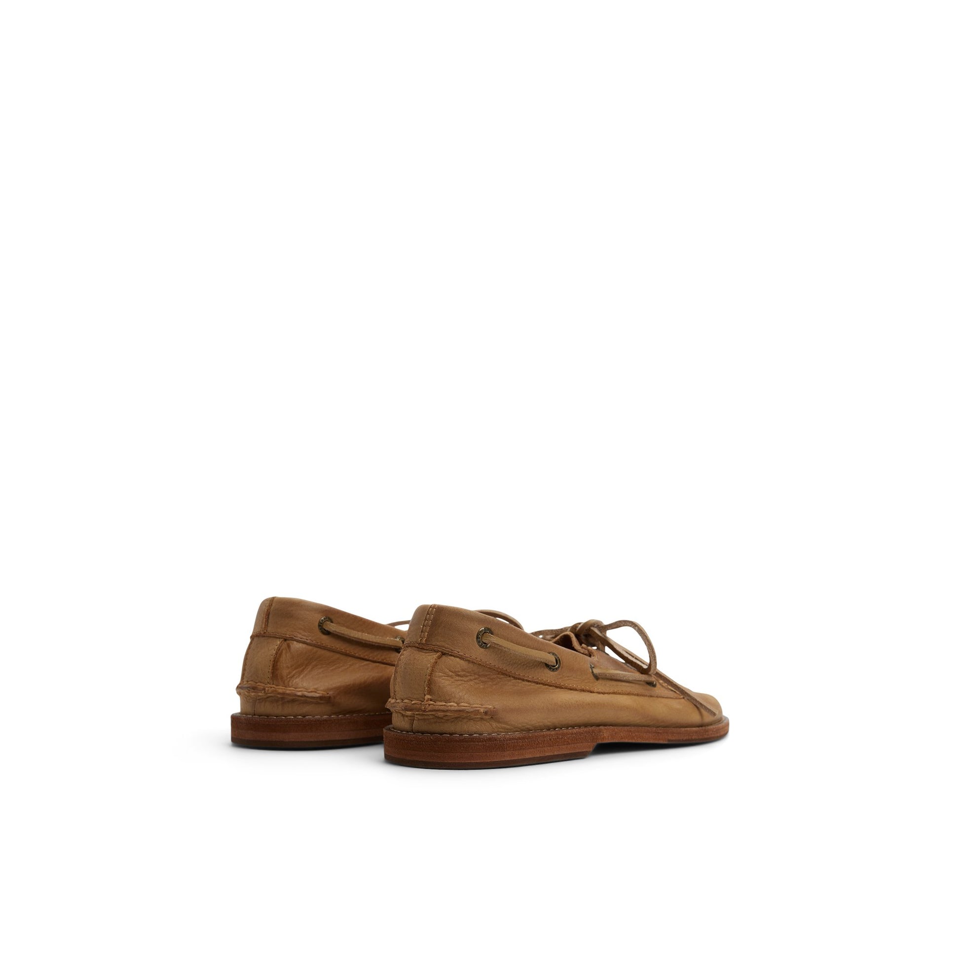 Three-quarter angle of Distressed Beige Sperry x Colbo Authentic Original™ 2-Eye Boat Shoe 's front side