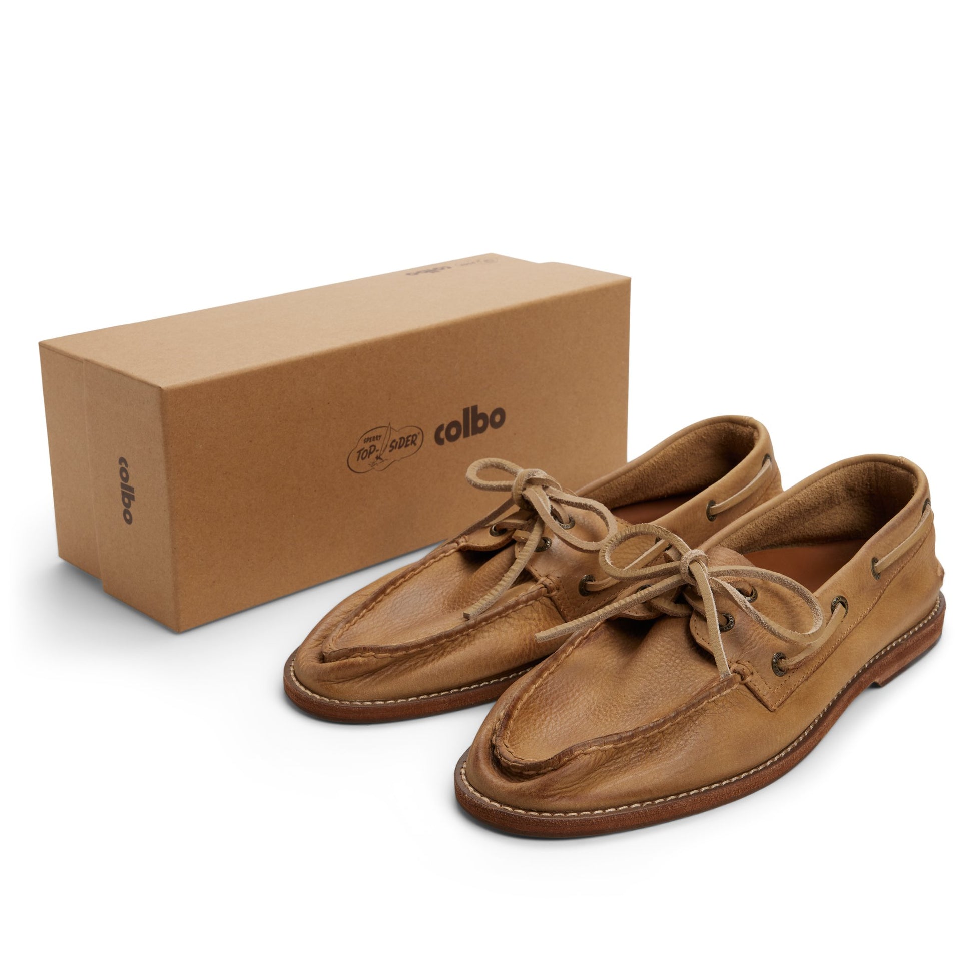 View of Distressed Beige Sperry x Colbo Authentic Original™ 2-Eye Boat Shoe 's sole