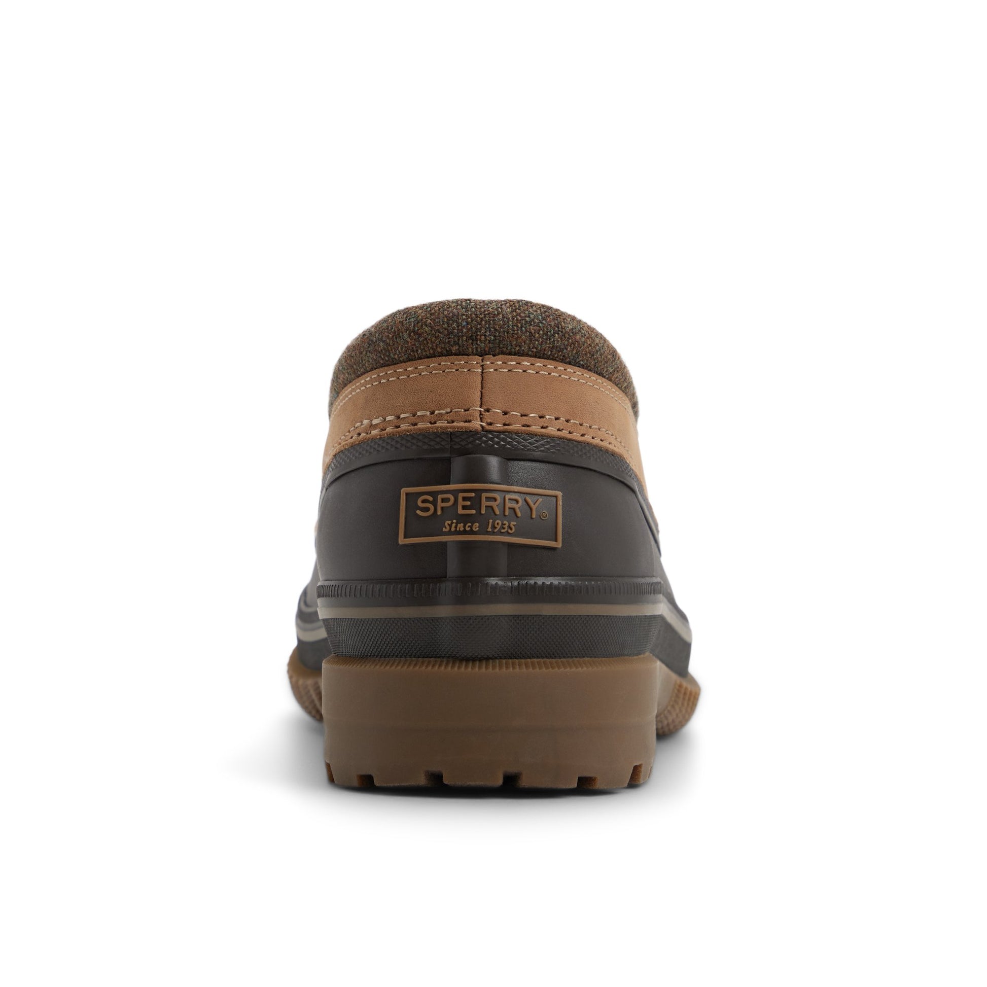 Three-quarter angle of Dark brown Drake 3-Eye Boat Shoe Duck Boots's front side