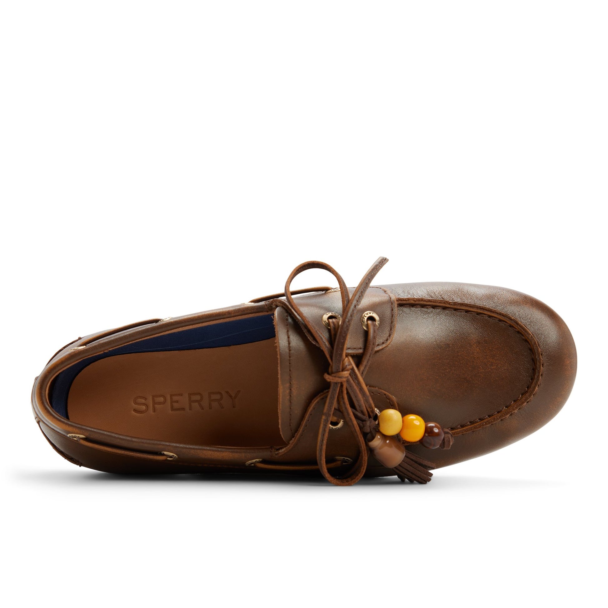 Top-down view of the Brown Slim Boat Shoe