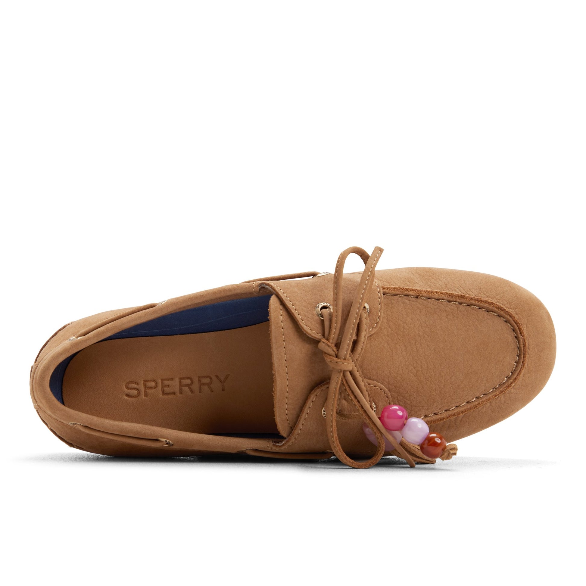 Top-down view of the Tan Slim Boat Shoe