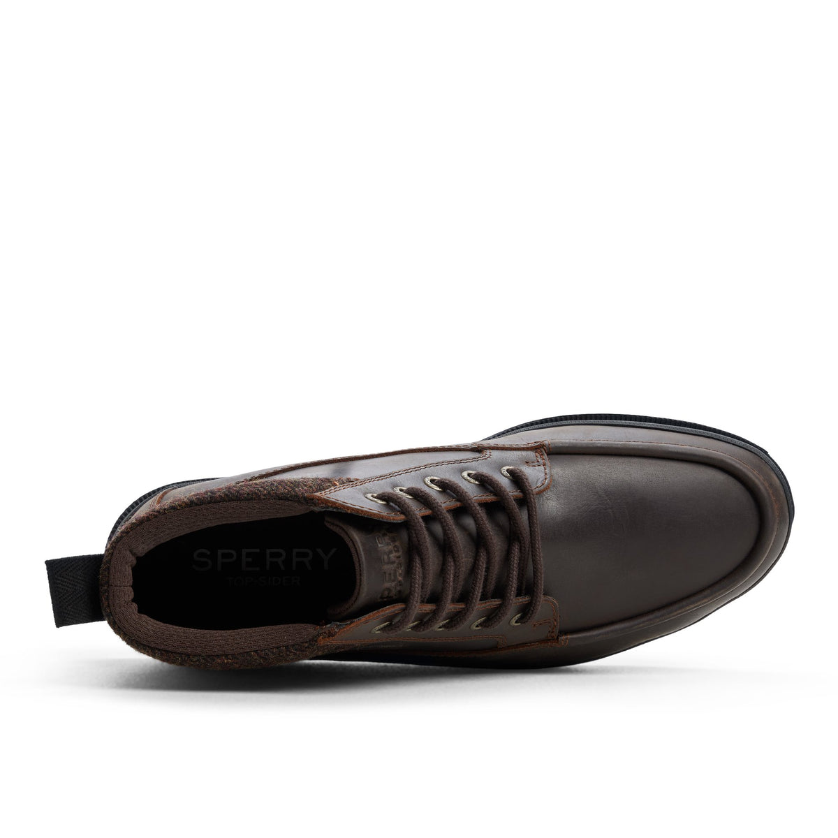 Top-down view of the Dark brown Tour Moc Mid Top Sneaker Chukka Boots