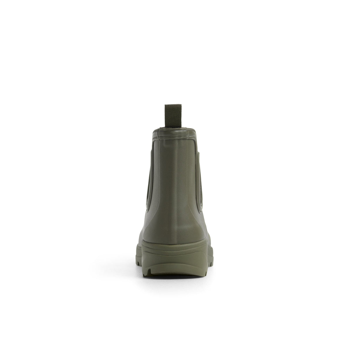Three-quarter angle of Olive Cloudburst_mm Rain Boots's front side