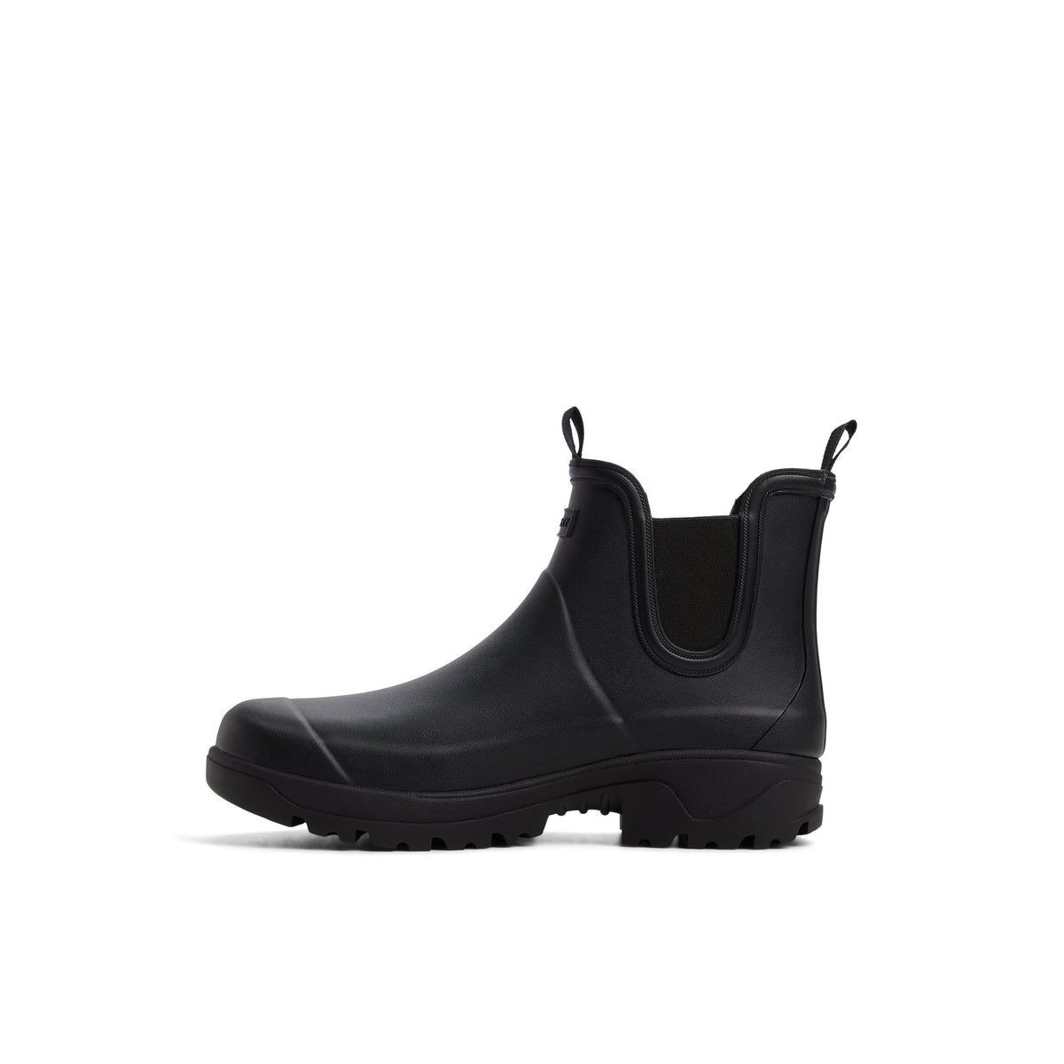 Three-quarter angle of Black Cloudburst_mm Rain Boots's back side